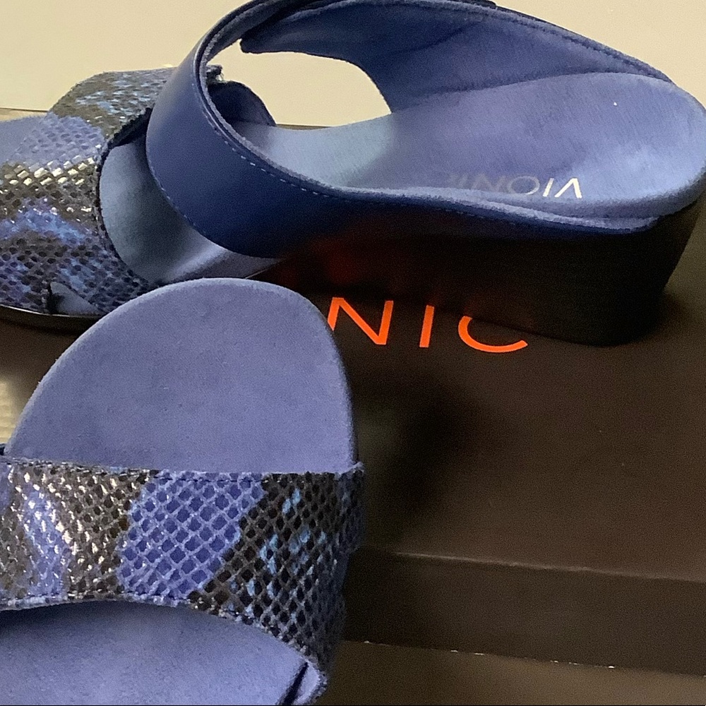 Vionic Blue Snake-Print Wedge Sandals
